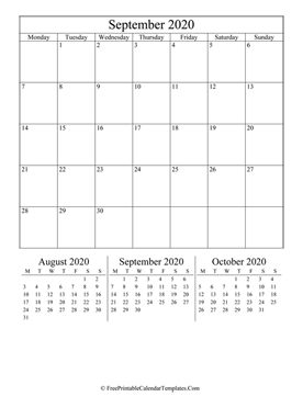 2020 september calendar printable vertical layout