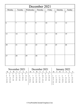 2021 december calendar printable vertical layout