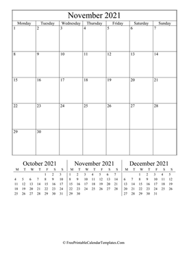 2021 november calendar printable vertical