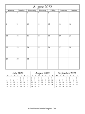 2022 august calendar printable vertical layout