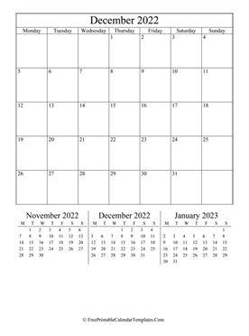 2022 december calendar printable vertical layout