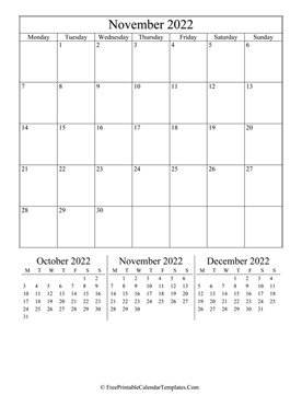 2022 november calendar printable vertical