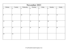 fillable november calendar 2021 layout