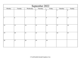 blank and editable september calendar 2022 in landscape layout