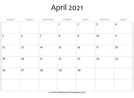 fillable april calendar 2021