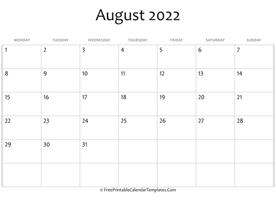 fillable august calendar 2022 horizontal