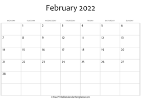 fillable february calendar 2022