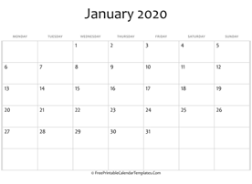 fillable january calendar 2020 horizontal