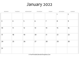 fillable january calendar 2022 horizontal