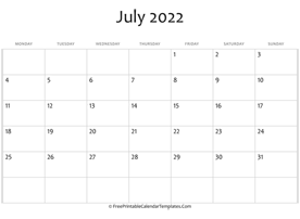 fillable july calendar 2022 horizontal