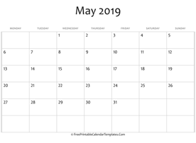 fillable may calendar 2019