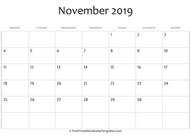 fillable november calendar 2019