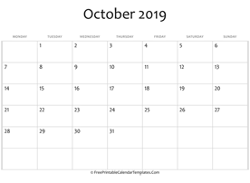 fillable october calendar 2019