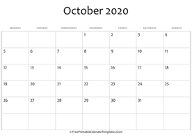 fillable october calendar 2020