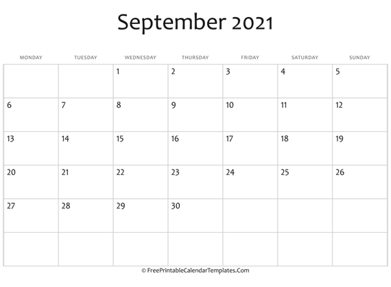 Fillable September Calendar 2021 (horizontal)