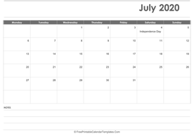 fillable july calendar 2020 layout