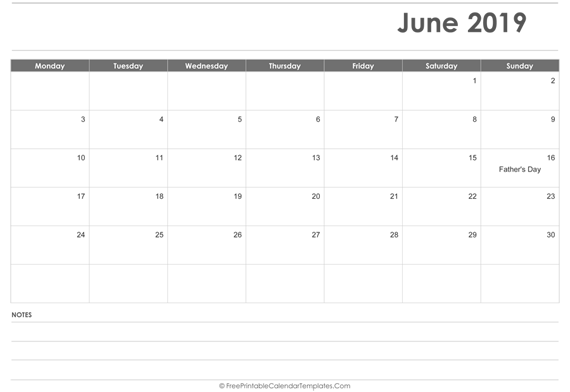 June 2019  Calendar Printable with Holidays