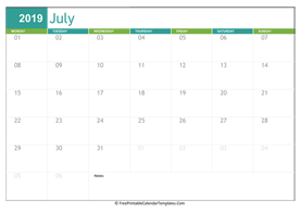 printable 2019 calendar july