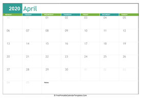 printable 2020 calendar april