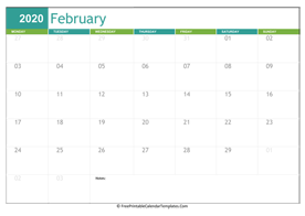 printable 2020 calendar february