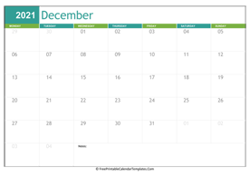 printable 2021 calendar december
