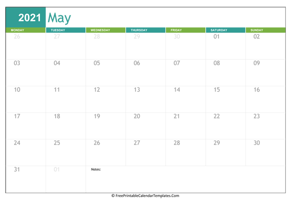 Printable 2021 Calendar May (Landscape)