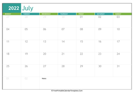 printable 2022 calendar july