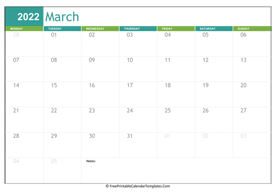 printable 2022 calendar march
