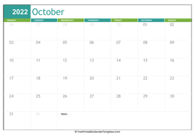 printable 2022 calendar october
