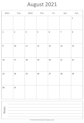 printable august calendar 2021 vertical layout