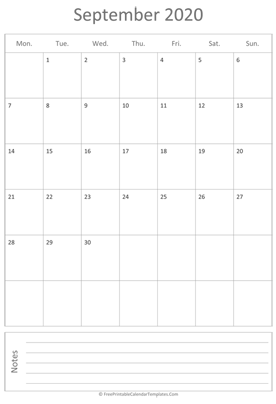 printable september calendar 2020 vertical layout