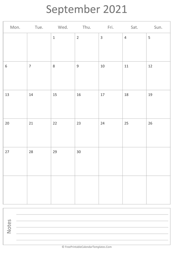 Printable September Calendar 2021 (vertical)