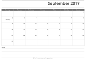 2019 september calendar week numbers layout