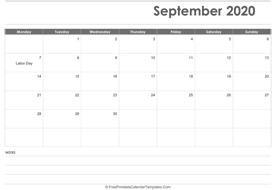 editable september 2020 calendar layout
