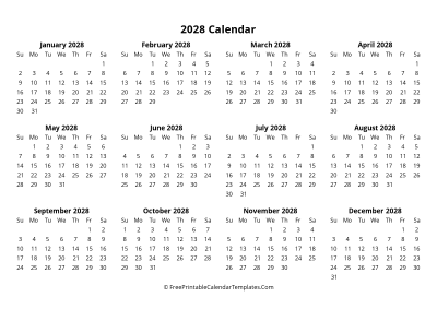 simple 2028 yearly calendar