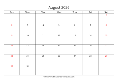 august 2026 editable calendar