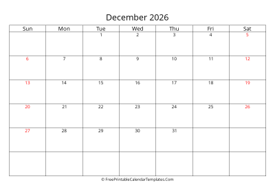 december 2026 editable calendar