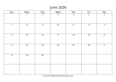 june 2026 editable calendar