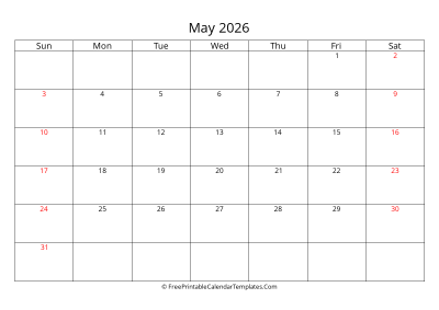 may 2026 editable calendar