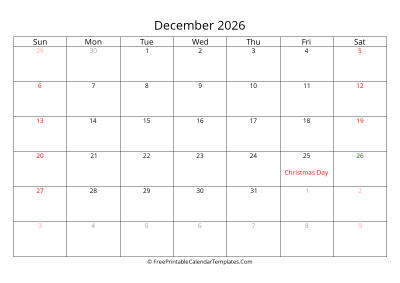 december 2026 calendar with holidays