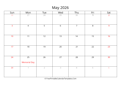 may 2026 calendar with holidays
