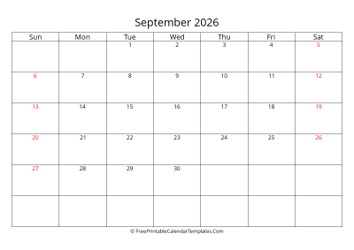 september 2026 editable calendar